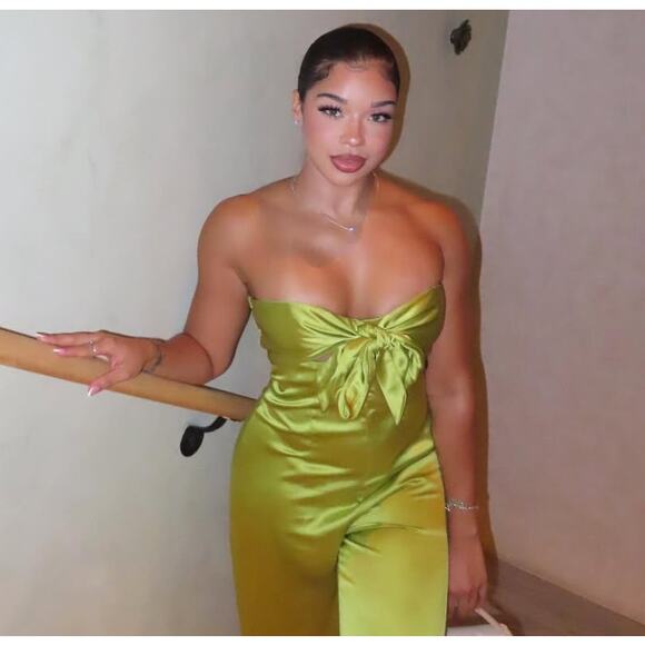 ZARA Strapless Wide-Leg Jumpsuit NWT | Bow Detail Cutout Green M - Picture 7 of 16